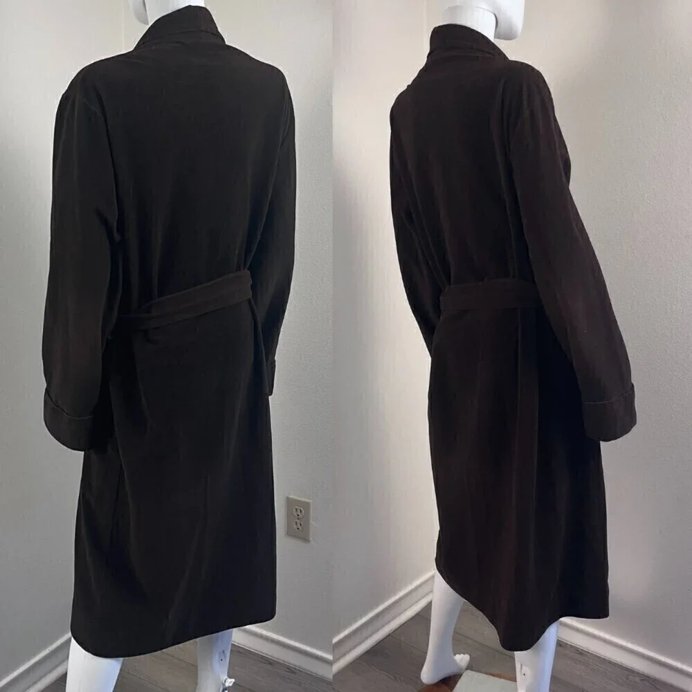 Vintage Lee Size M Brown Duster Fleet Long Sleeve Loungewear Robe Belted Casual